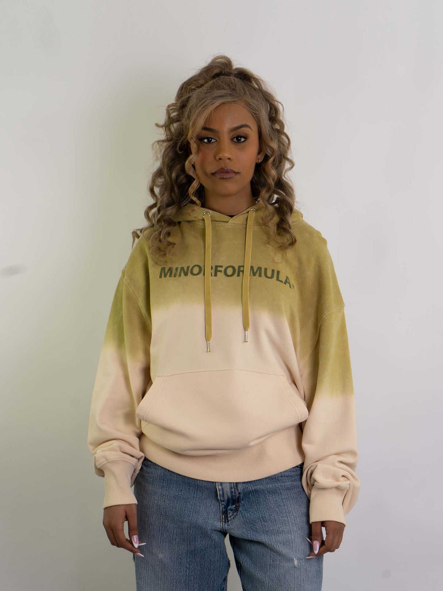 HALF FULL HOODIE - GREEN/NATURAL