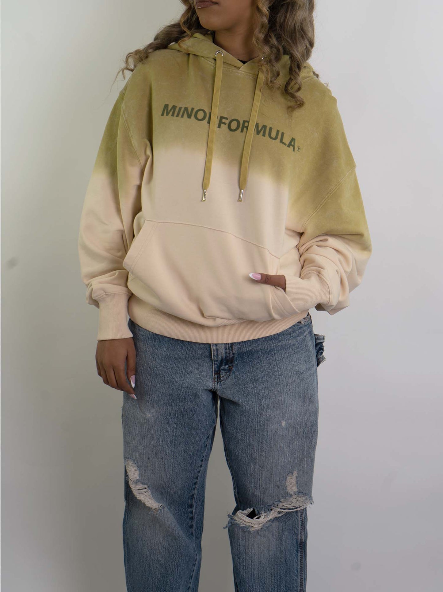HALF FULL HOODIE - GREEN/NATURAL