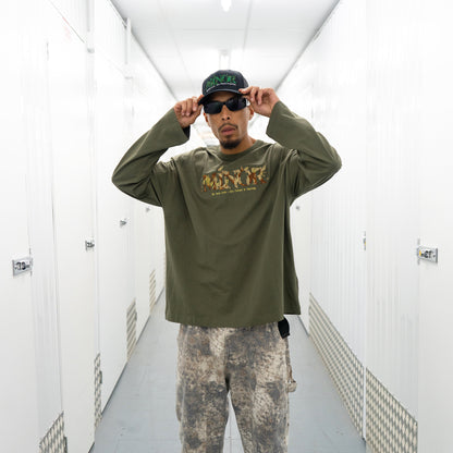 FUTURE LEAVES L/SLEEVE - OLIVE