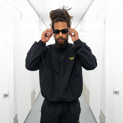 NYLON LOTUS TRACK TOP - BLACK