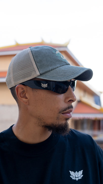 YIN YANG TRUCKER CAP - GREEN/STONE
