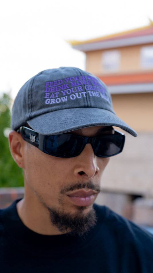 FEED YOUR MIND 6 PANEL - BLACK STONE DENIM