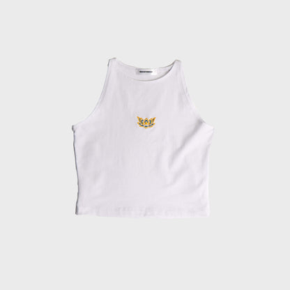 LIL LOTUS CROPPED RACER VEST - WHITE