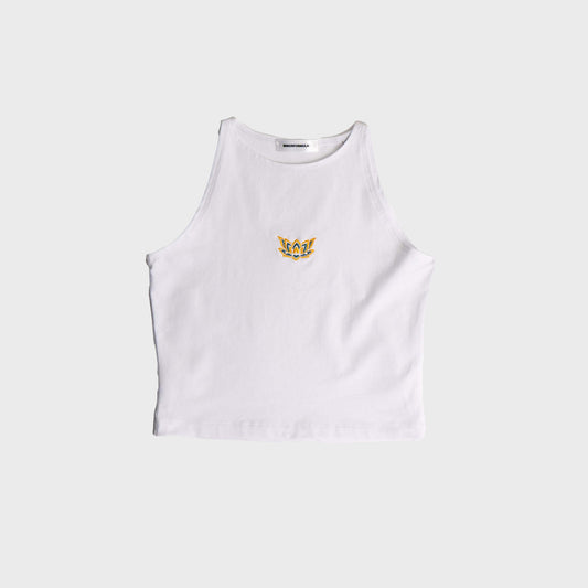 LIL LOTUS CROPPED RACER VEST - WHITE