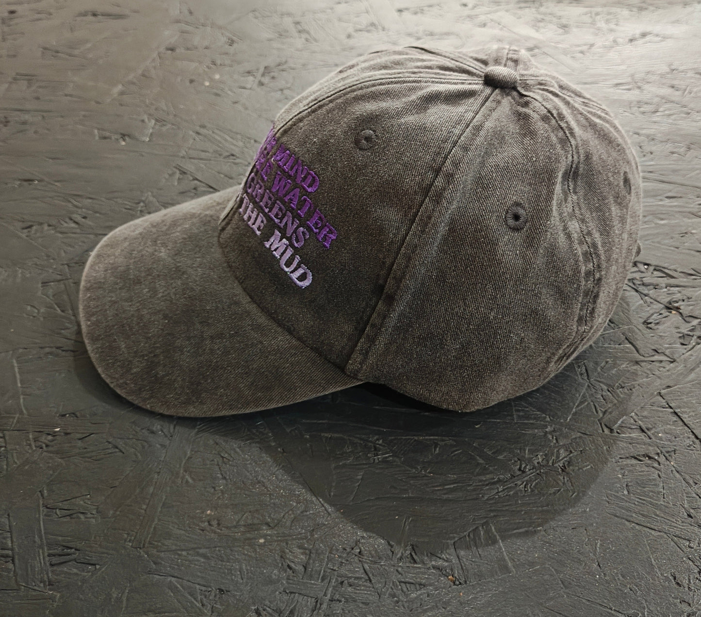 FEED YOUR MIND 6 PANEL - BLACK STONE DENIM